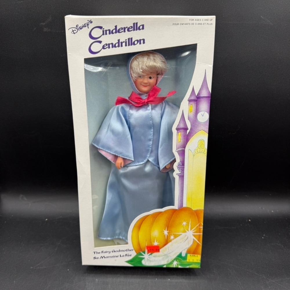 Vintage Disney Fairy Godmother Doll Cinderella 11.5 Inch NRFB Blue Satin Gown